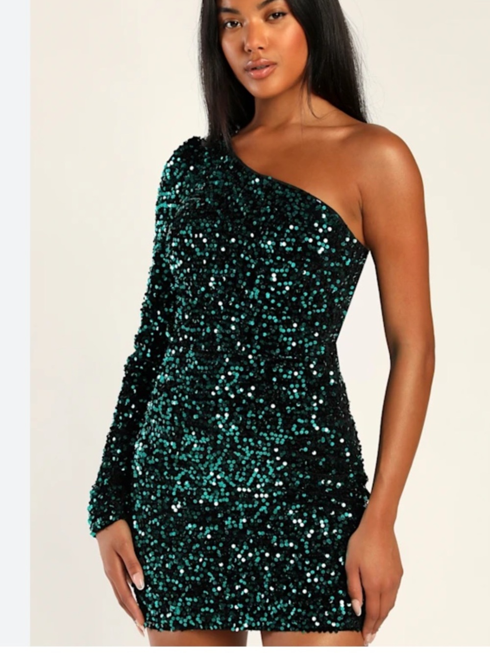 Lulus One-Shoulder Emerald Sequin Party Dress